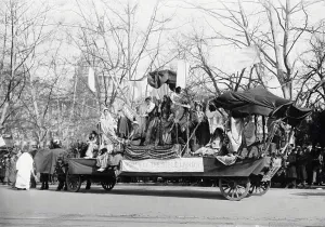 Black And White Photography Archive Prints: A parade float passing the U.S