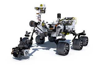 Mars Rover Prints: Perseverance Mars rover on white background