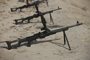 PK general-purpose machine guns stand ready on a firing range PK general-purpose machine guns stand ready on a firing range