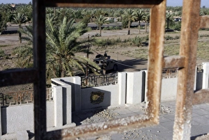 A rocket-propelled grenade detonated on the second floor balcony of a patrol post A rocket-propelled grenade detonated on the second floor balcony of a patrol post
