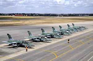 Row of Brazilian Air Force A-1B (AMX) aircraft at Natal Air Force Base, Brazil Row of Brazilian Air Force A-1B (AMX) aircraft at Natal Air Force Base, Brazil