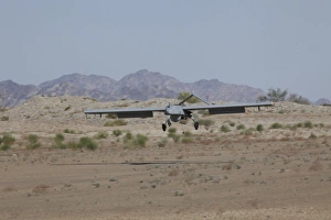 An RQ-7B Shadow unmanned aerial vehicle prepares to land An RQ-7B Shadow unmanned aerial vehicle prepares to land
