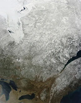 Snowy Canadian Landscape Prints: Satellite view of Eastern Canada