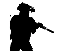 Black And White Army Images Prints: Security forces silhouette with weapon