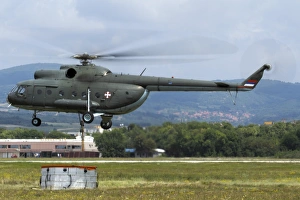Serbian Air Force Mi-8 helicopter with bambi bucket Serbian Air Force Mi-8 helicopter with bambi bucket