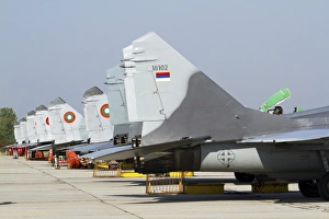 Serbian and Bulgarian MiG-29s parked at Graf Ignatievo Air Base Serbian and Bulgarian MiG-29s parked at Graf Ignatievo Air Base