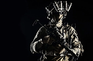 Commando Portrait Prints: Serviceman equipped with modern weapons
