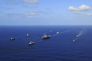 Ships from the Ronald Reagan Carrier Strike Group transit the Pacific Ocean Ships from the Ronald Reagan Carrier Strike Group transit the Pacific Ocean
