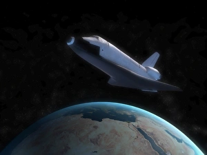 No People In Space Prints: Space Shuttle backdropped against Earth