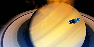 Planetary Ring Systems Prints: A spaceship orbits Saturn