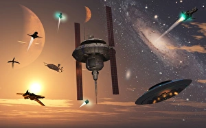 Spaceships used by different alien races are scattered throughout the galaxy Spaceships used by different alien races are scattered throughout the galaxy
