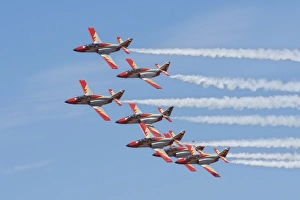 Spanish aerobatic team Patrulla Aguila performing at an airshow in Morocco Spanish aerobatic team Patrulla Aguila performing at an airshow in Morocco