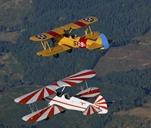 Stearman Model 75 biplanes flying over Vacaville, California Stearman Model 75 biplanes flying over Vacaville, California