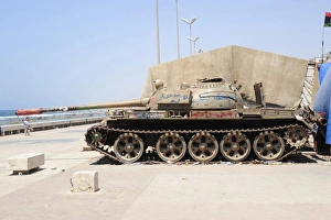 A T-55 tank on the seafront in Benghazi, Libya A T-55 tank on the seafront in Benghazi, Libya