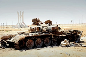 A T-80 tank destroyed by NATO forces in the desert north of Ajadabiya, Libya A T-80 tank destroyed by NATO forces in the desert north of Ajadabiya, Libya