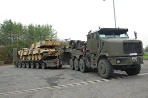 A tank transporter hauling a Challenger 2 main battle tank to Wales for an exercise A tank transporter hauling a Challenger 2 main battle tank to Wales for an exercise