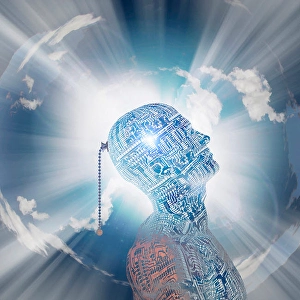Artificial Intelligence Concept Prints: Technology mind with pull switch
