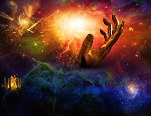 Abstract Space Art Prints: Temple of fire Hand of time