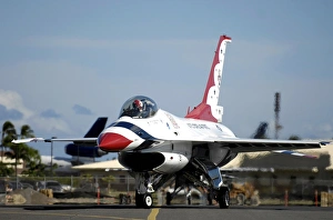 A Thunderbird taxies to its parking spot A Thunderbird taxies to its parking spot