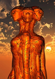 Artificial Intelligence Artwork Prints: A trinity of alien beings, coequal