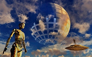 Artificial Intelligence Concept Art Prints: A type 2 Dyson sphere civilization