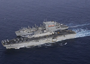 USS Kearsarge pulls alongside USNS Lewis and Clark for a replenishment at sea USS Kearsarge pulls alongside USNS Lewis and Clark for a replenishment at sea
