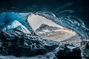 Global Warming Effects On Glaciers Prints: View looking out from inside a glacier in Jasper