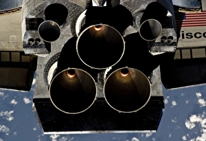 View of space shuttle Discoverys three main engines View of space shuttle Discoverys three main engines