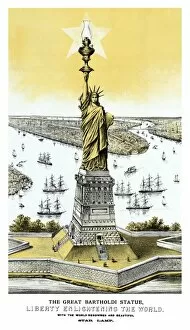 World War Propaganda Poster Art Collection: Vintage color architecture print featuring The Statue of Liberty