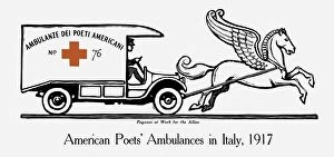 World War Propaganda Poster Art Collection: Vintage World War I poster of an ambulance being pulled by Pegasus