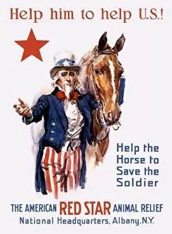 World War Propaganda Poster Art Collection: Vintage World War I poster of Uncle Sam with a horse
