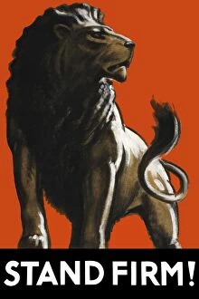 World War Propaganda Poster Art Collection: Vintage World War II poster featuring a male lion