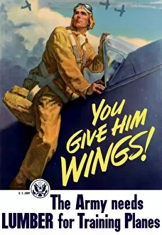 World War Propaganda Poster Art Collection: Vintage World War II poster of a pilot getting into his plane