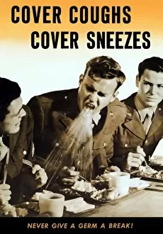 World War Propaganda Poster Art Collection: Vintage World War II poster of a soldier coughing on another soldiers food