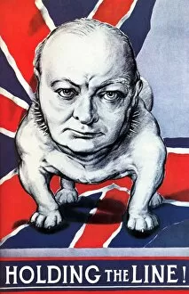 World War Propaganda Poster Art Collection: Vintage World War II poster of Winston Churchill as a bulldog and the British flag