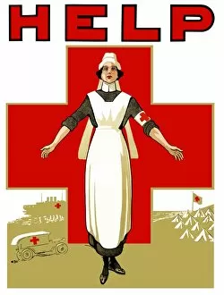 World War Propaganda Poster Art Collection: Vintage World War One poster of a Red Cross nurse holding out her arms