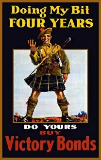 World War Propaganda Poster Art Collection: Vintage World War One poster of a soldier holding up four fingers