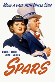 World War Propaganda Poster Art Collection: World War II poster of a female Coast Guard Cadet and Uncle Sam