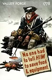 World War Propaganda Poster Art Collection: World War II poster of a Revolutionary War soldier cooking over a fire