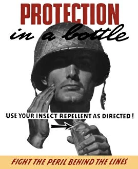 World War Propaganda Poster Art Collection: World War II propaganda poster of a soldier applying insect repellent