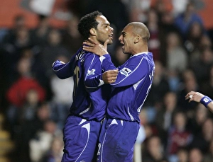 Aston Villa v Everton oleon Lescott celebrates scoring with team mate James Vaughan Aston Villa v Everton oleon Lescott celebrates scoring with team mate James Vaughan