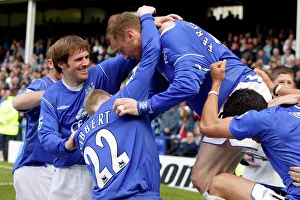 Duncan Ferguson is mobbed after his goal Duncan Ferguson is mobbed after his goal