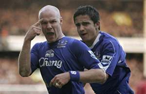 Evertons Johnson celebrates with Cahill after scoring during their English Premier League Evertons Johnson celebrates with Cahill after scoring during their English Premier League