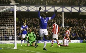 Images Dated 30th November 2013: Everton's Romelu Lukaku Scores Fourth Goal vs. Stoke City in Barclays Premier League