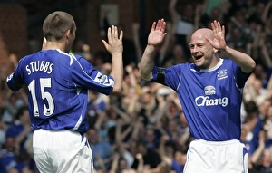 Evertons Stubbs celebrates with Carsley after scoring against Manchester United in Liverpool Evertons Stubbs celebrates with Carsley after scoring against Manchester United in Liverpool
