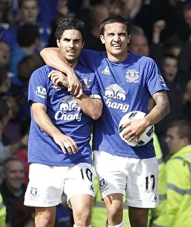 Images Dated 11th September 2010: Everton's Triumph: Arteta and Cahill's Unforgettable Moment - Third Goal vs. Manchester United