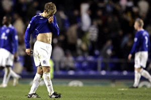 Football - Everton v Chelsea Barclays Premier League - Goodison Park - 17/4/08 Evertons Phil Neville looks dejected at Football - Everton v Chelsea Barclays Premier League - Goodison Park - 17/4/08 Evertons Phil Neville looks dejected at