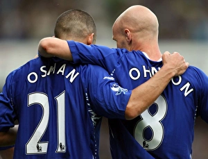 Football - Everton v Wigan Athletic FA Barclays Premier League - Goodison Park - 11/8/07 Leon Osman celebrates with Football - Everton v Wigan Athletic FA Barclays Premier League - Goodison Park - 11/8/07 Leon Osman celebrates with