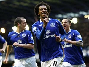 Images Dated 12th February 2009: Jo's Double: Everton Star's Exuberant Celebration After Scoring Second Goal Against Bolton