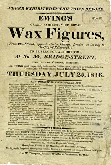 Advertisement for Ewings Grand Exhibition of Royal Figurines (wax figures / waxworks), 1816 Advertisement for Ewings Grand Exhibition of Royal Figurines (wax figures / waxworks), 1816